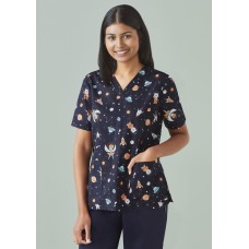 Printed Womens Space Party Scrub Top Printed Womens Space Party Scrub Top