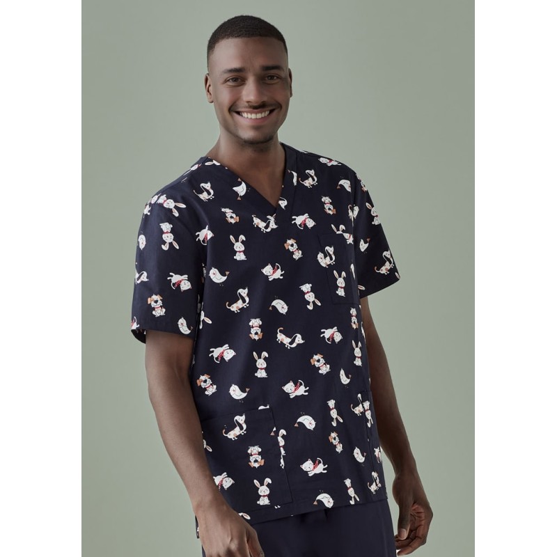 Printed Mens Best Friends Scrub Top Printed Mens Best Friends Scrub Top