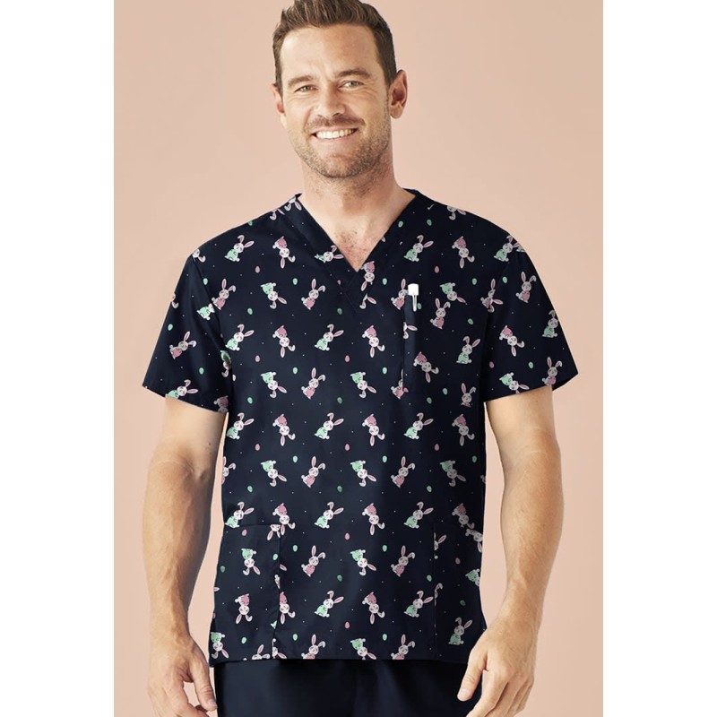 Mens Easter V-Neck Short Sleeve Scrub Top