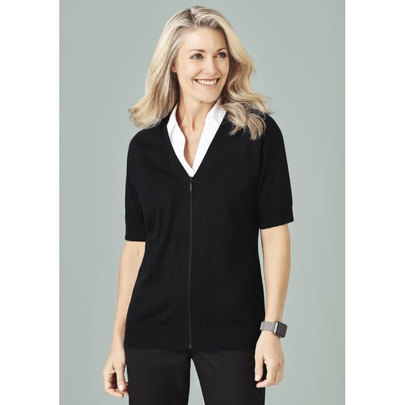 Zip Front Womens Short Sleeve Knit Cardigan Zip Front Womens Short Sleeve Knit Cardigan