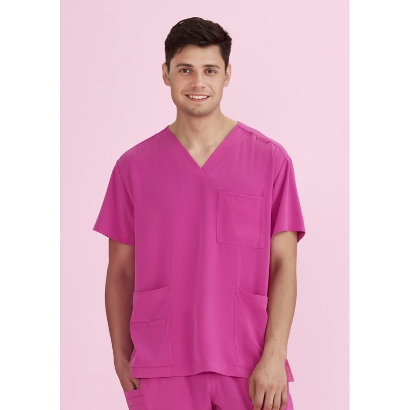 Unisex Pink V-Neck Scrub Top