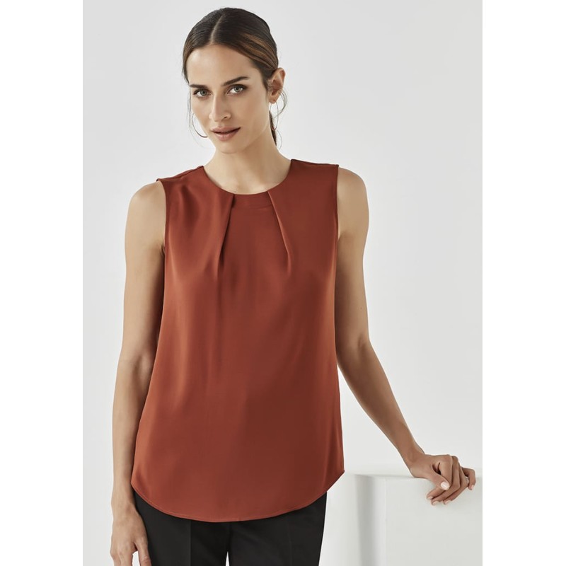 Estelle Womens Sleeveless Pleat Detail Blouse