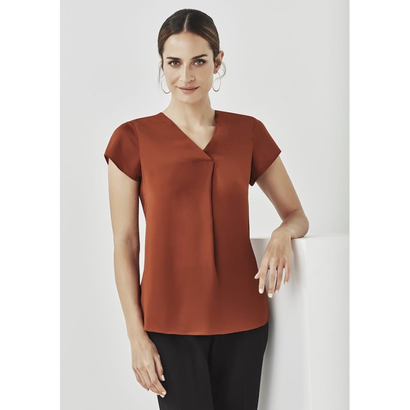 Kayla Womens V-Neck Pleat Blouse