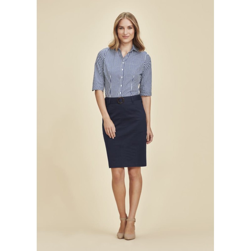 Womens Mid Waist Stretch Chino Skirt