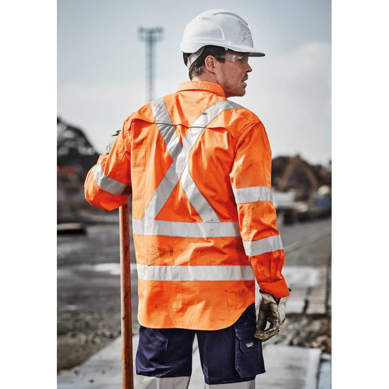 Mens Hi Vis X Back Taped Long Sleeve Shirt