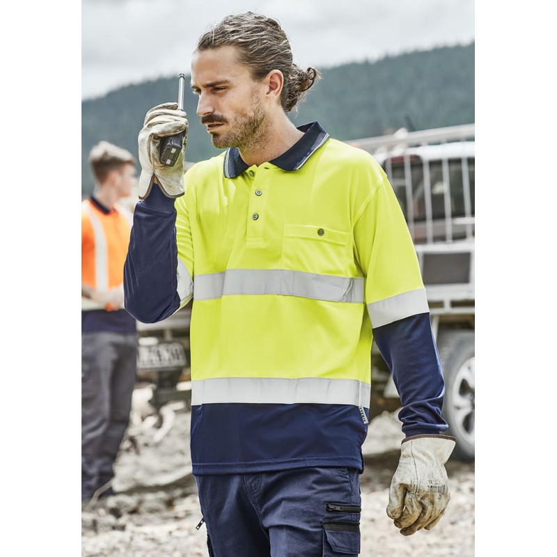 Mens Hi Vis Spliced Long Sleeve Polo - Hoop Taped